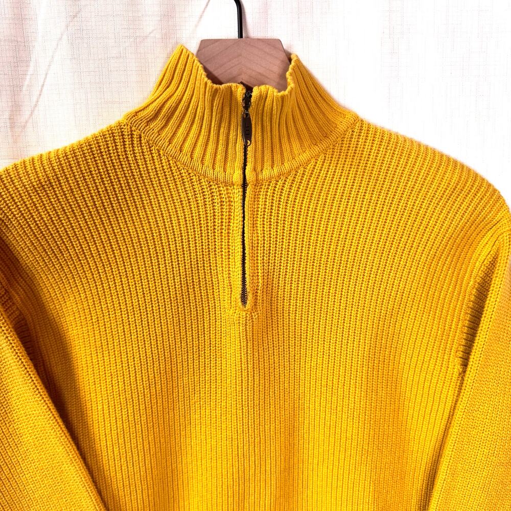 Quarter Zip Ribbed Sweater Women's M Cotton Mock Neck Crop Butter Yellow Preppy - Picture 3 of 9